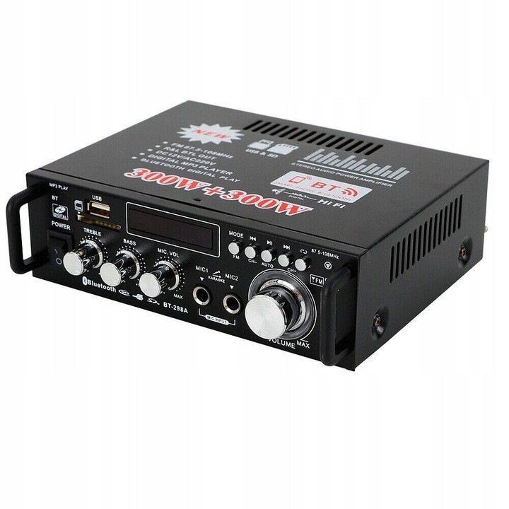 Amplificator stereo Bluetooth BT-298A, 40W + 40W, radio FM, 18x15.5x5.5cm