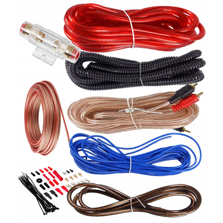 Fuba autós audiokábel készlet 1500W-os erősítőhöz, 5m tápkábel, 1m földkábel, 5m RCA kábel, 5m hangszórókábel