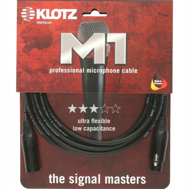 Klotz M1 XLR mikrofonkábel, 5m, fekete, fém
