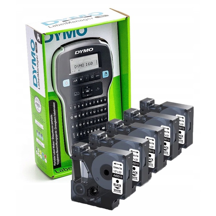 Imprimanta etichete Dymo LabelManager LM160, set 5 benzi D1 45013, alb, 12mm