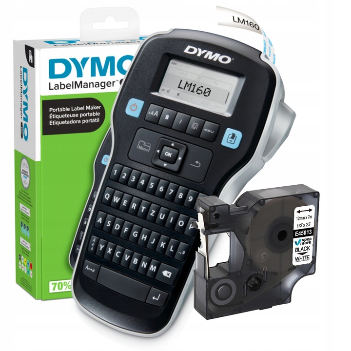 Imprimanta etichete Dymo LabelManager 160, set cu banda D1 45013 12mm, alb/negru