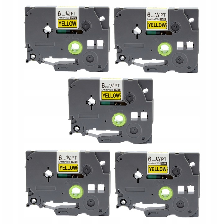 Banda eticheta laminata TZe-611, galbena, 6mm, set 5 bucati