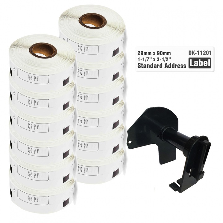 Set etichete Brother DK-11201, 29mm x 90mm, 400 bucati, alb, cu suport reutilizabil