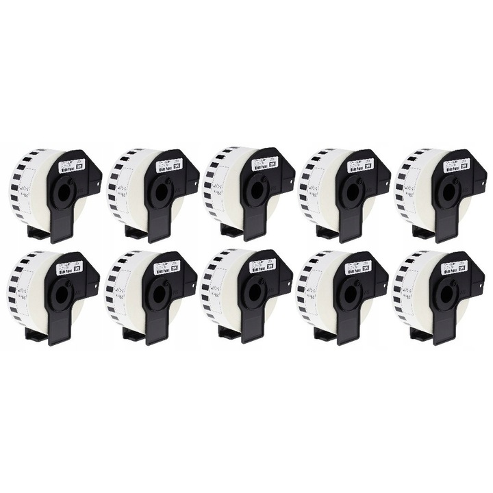 Banda etichete Brother DK-22210, 29mm x 30,48m, set 10 bucati, alb cu imprimare neagra