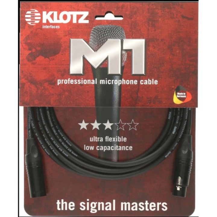 Klotz M1KB1FM0300 mikrofonkábel, 3m, fekete, XLR 3 pólusú f. - XLR 3 pólusú m.