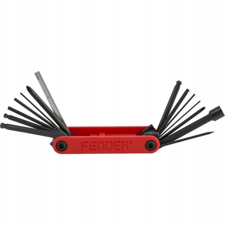 Unealta multifunctionala pentru chitara/bass Fender, 14 in 1, rosu, dimensiuni metrice si imperiale