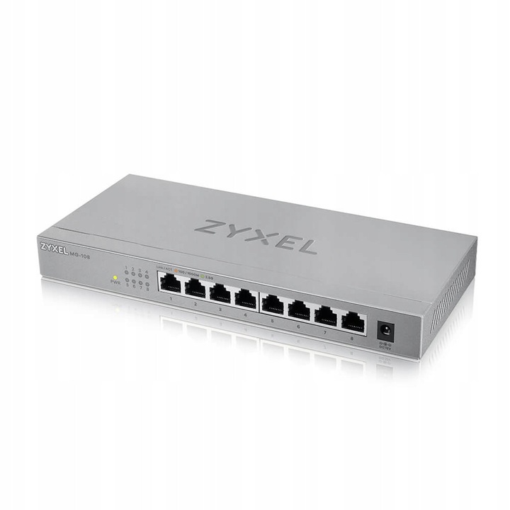 Switch 8 porturi ZYXEL MG-108, 2,5 Gb/s, fara ventilator, montare pe birou sau perete