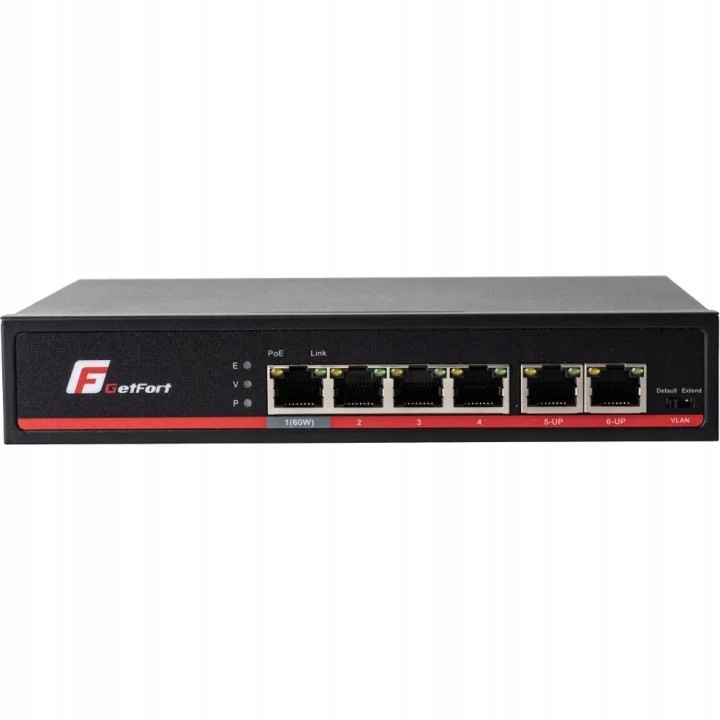 Switch PoE GetFort 4+2 porturi Gigabit, 65W, 1000Mbps, 190x130x35mm