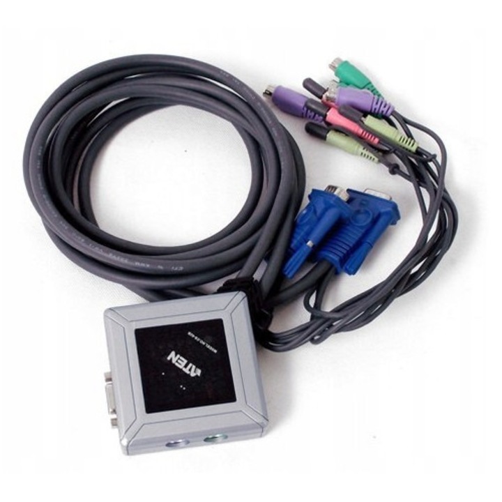 Switch KVM 2-porturi Aten CS-62B, PS/2, cabluri integrate 1,2m, rezolutie 2048x1536