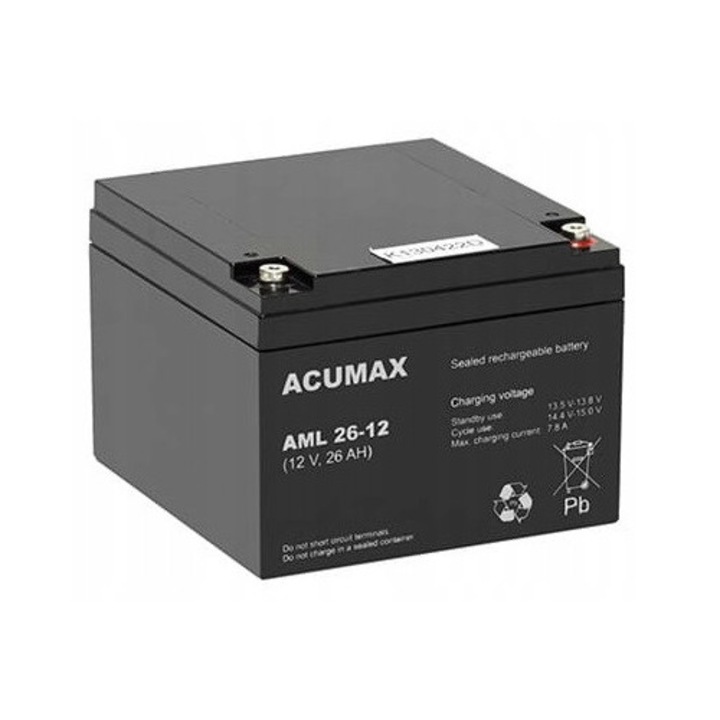 Acumulator ACUMAX AML26-12 AGM 26Ah/12V, 10-12 ani durata de viata, 125x166x175mm
