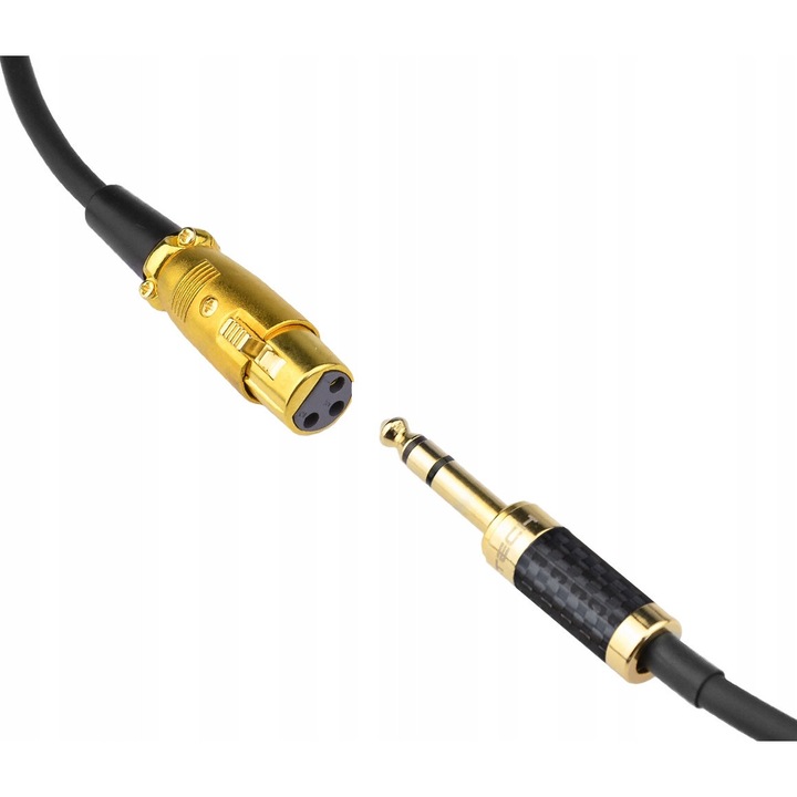 Kabel audio XLR feminin - Jack 6,3mm stereo Klotz 6m, 24k aur, carbon