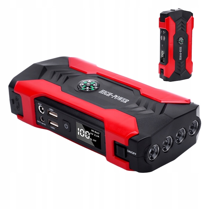 Starter auto 10000mAh, 400A, multicolor, 15x8x2cm, set cu cablu de incarcare 3 in 1