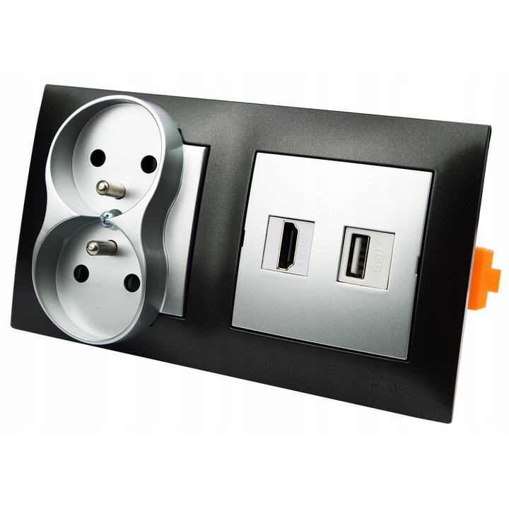 Gniazdo subtire 1 USB, 1 HDMI, 2x 230V, Simon 54 Premium, antracit, 8,7x15,3x1cm