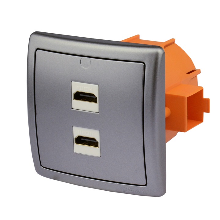 Prize HDMI SIMON, 2 guri, inox, 7,8x7,8x1cm