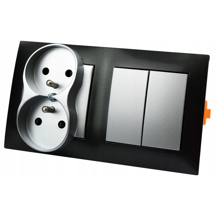 Gniazdo dublu 230V si intrerupator dublu Simon 54 Premium, antracit, 8,7x15,3x1cm