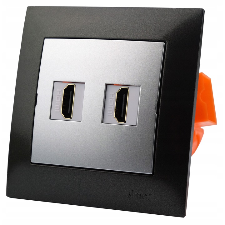 Gniazdo HDMI subtire Simon 54 Premium, 2 intrari, antracit, 8,7x8,2x1cm