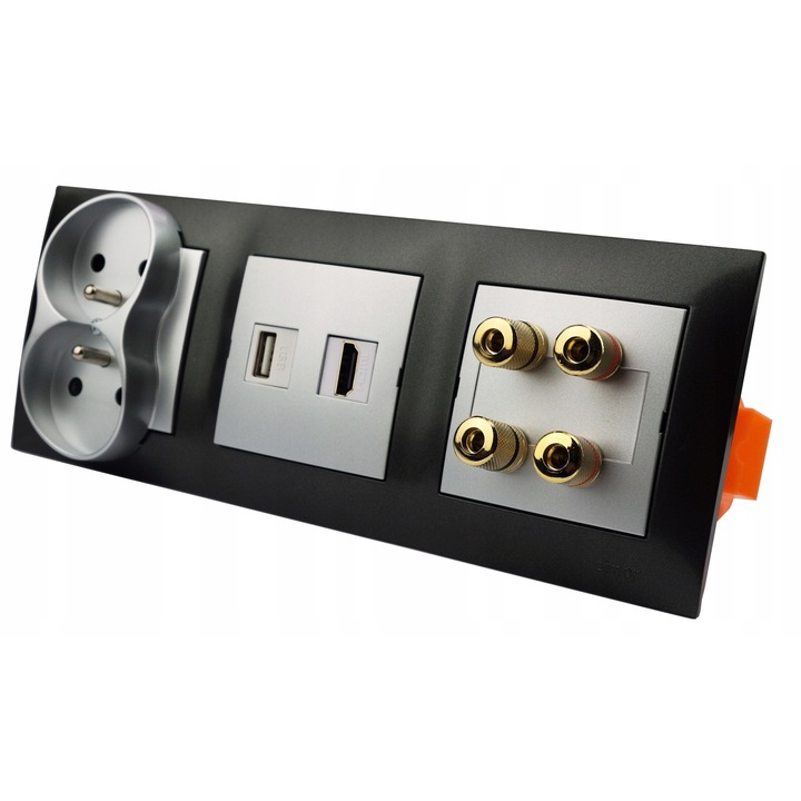 Призо, Контакт-Симон, HDMI, USB, 230V, антрацит, 8,7x23x1см