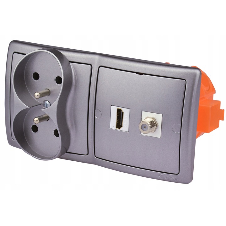 Контакт 230V F, Simon, HDMI 2.1, Инокс, 7,8x7,8x1см