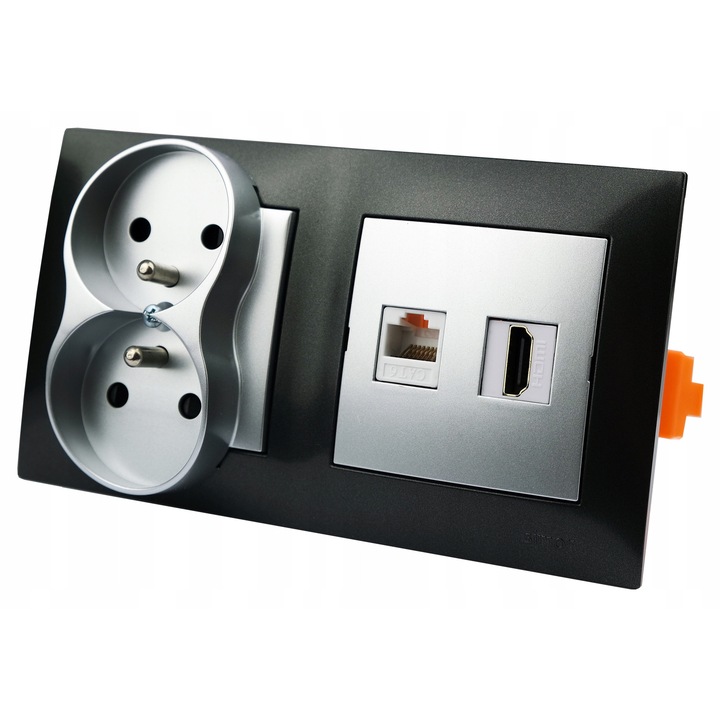 Контакт HDMI, RJ-45, 230V, Simon 54 Premium, антрацит, 8,7x15,3x1см