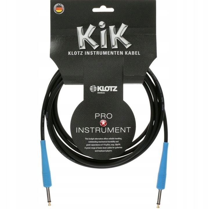 Klotz KIK hangszerkábel, 6m, kék, dupla árnyékolású, 6,35mm jack csatlakozó