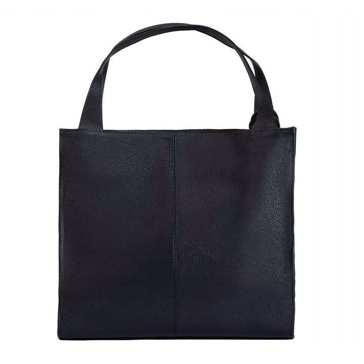 Ventina Grande shopper táska, természetes bőr, fekete, 37x39x14cm, két rekesszel, hosszú fogantyúkkal