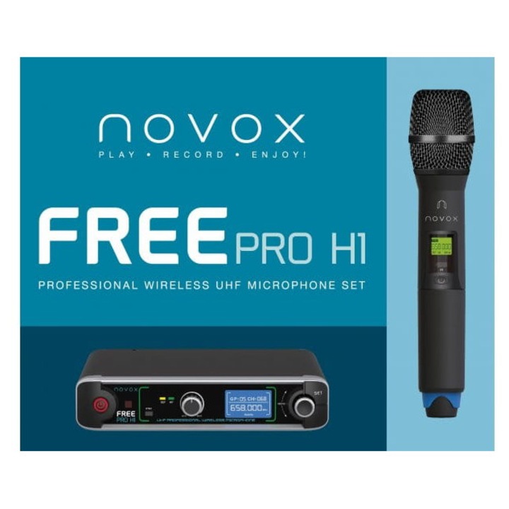 Microfon fara fir Novox FREE PRO H1, 630-668 MHz, 38x31,5x7cm, set complet