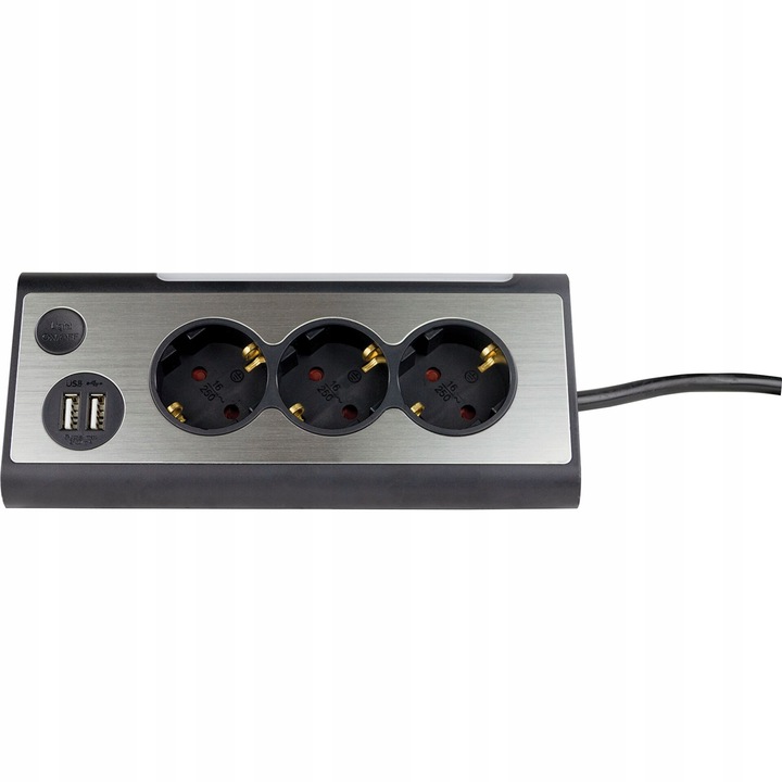 Разклонител REV, разклонител с 3 контакта, 2x USB, 1,4м