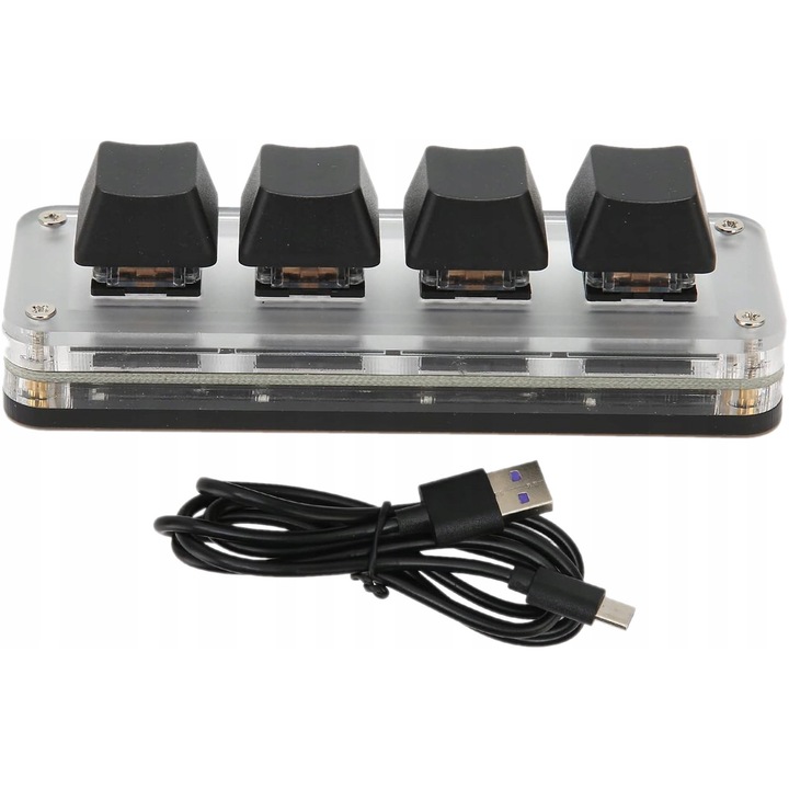 Tastatura mecanica programabila cu 4 claviaturi, RGB, comutatoare albastre, USB-C, 9.9x3.5x3.7cm