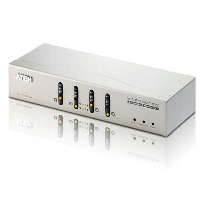 Switch KVM 4x Aten VS0204 2x4 VGA/Audio, 200MHz, 30m, metal, 20x7.61x4.4cm