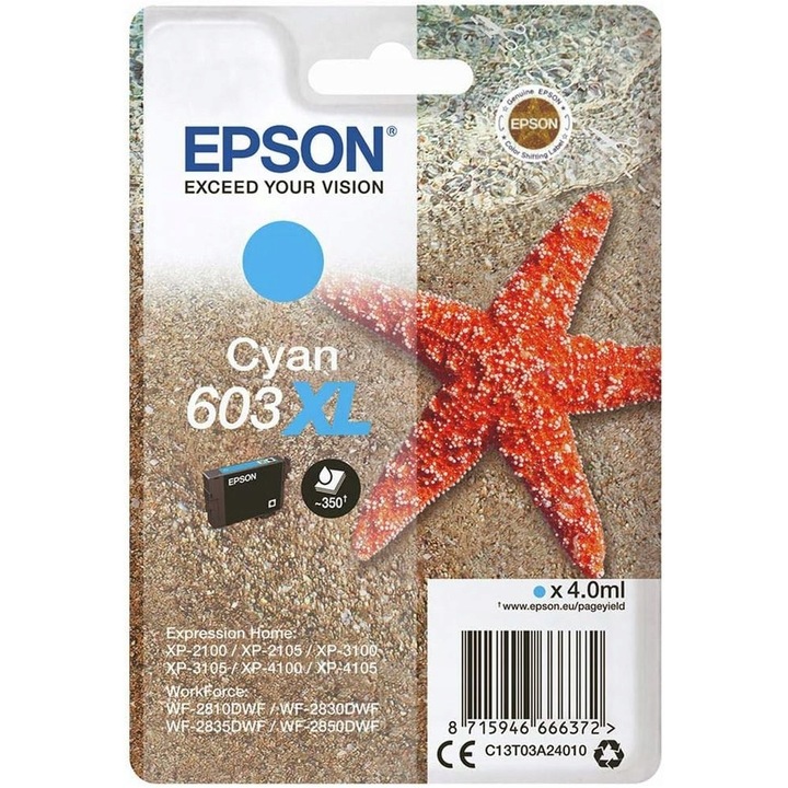 Epson 603XL tintapatron, cián, 4ml, nagy kapacitású