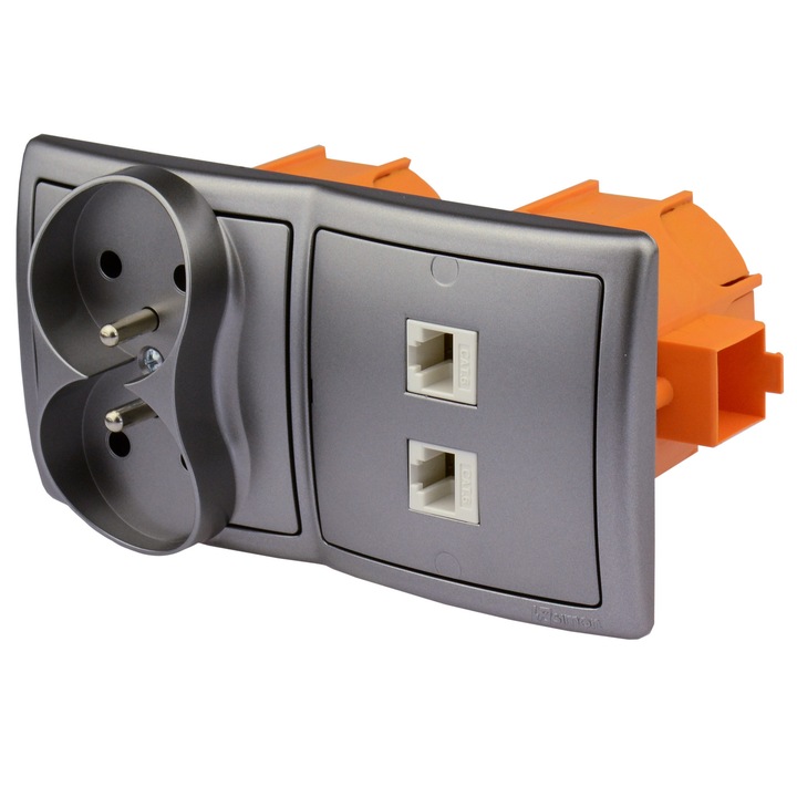 Розетка 2 RJ-45, Simon, 230V, инокс, 7,8x7,8x1см