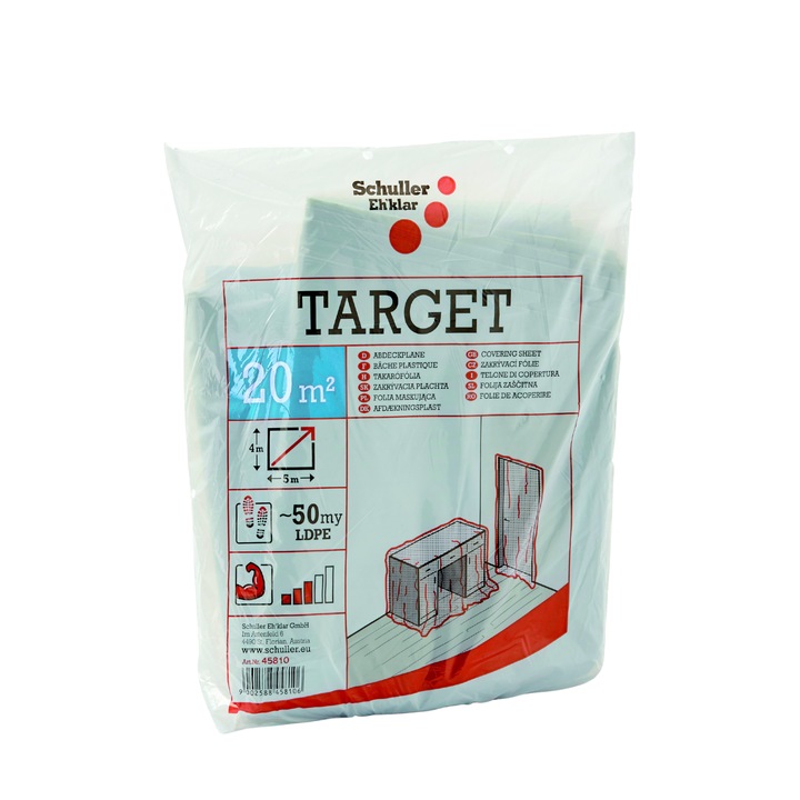 Folie de Acoperire / Protectie Schuller, 4x5 m, 50 microni, LDPE, 20 mp, pentru Protectia Suprafetelor, Ideala pentru Zugraveli si Renovari