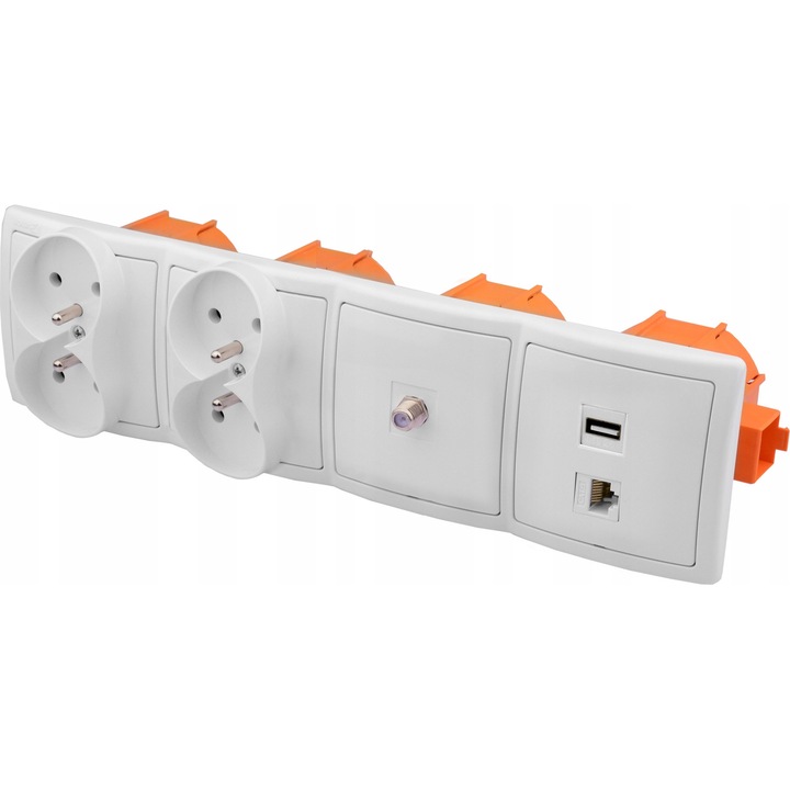 Награда SIMON, 4 гнезда, RJ-45, бял/оранжев
