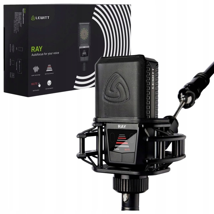 Microfon Lewitt RAY, 1" cu tehnologie AURA, caracteristica cardioida, 138x52x36mm, 330g, set complet