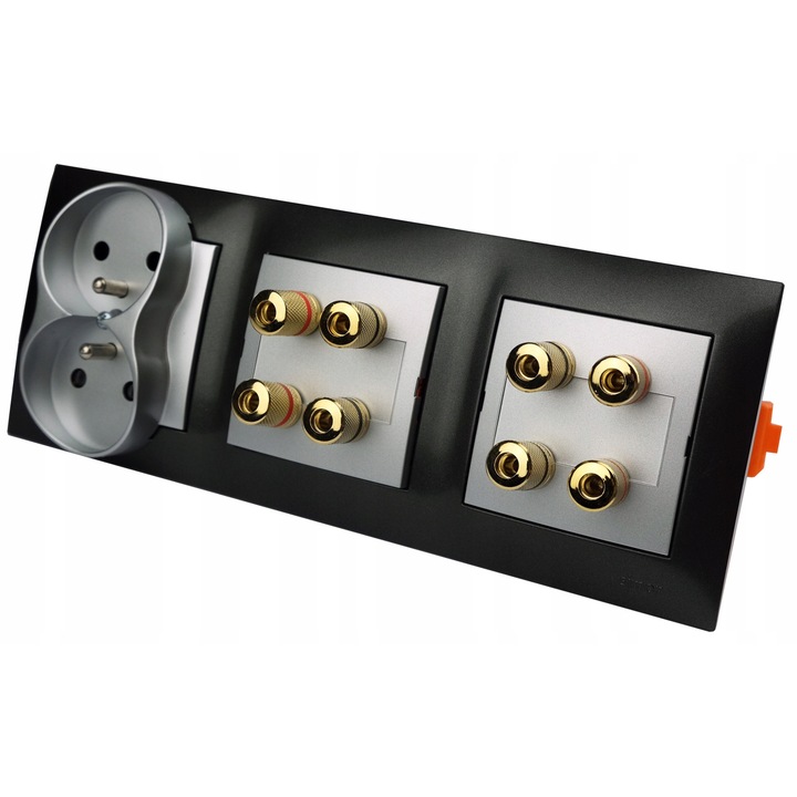 Gniazdo scienna cu 8 guri pentru difuzoare si alimentare 230V, Simon 54 Premium, antracit, 8,7x23x1cm