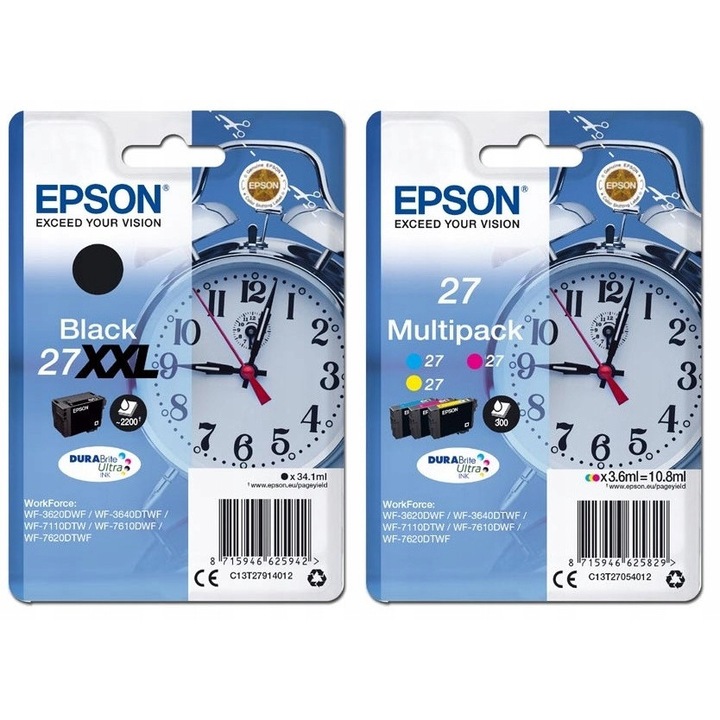 EPSON 27XXL tintapatron készlet, fekete 34,1ml, 2200 oldal, 27 CMYK színek