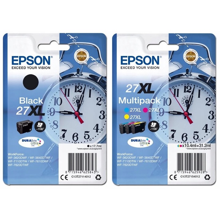 EPSON 27XL tintapatron készlet, 4x, fekete 27XL, színes, 17,7ml, 1100 oldal