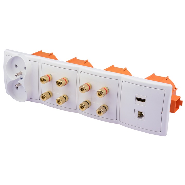 Gniazdo scienna 8 glosnikowe, SIMON, HDMI, RJ-45, 230V, alb, 7,8x7,8x1cm