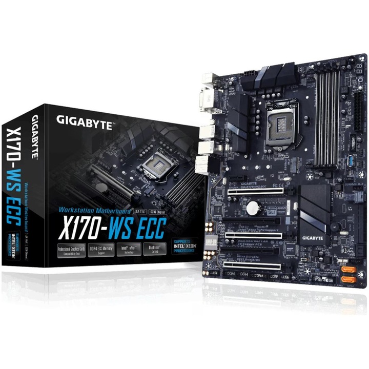 Placa de baza Gigabyte GA-X170-WS ECC, DDR4, 4 sloturi, 244x305mm