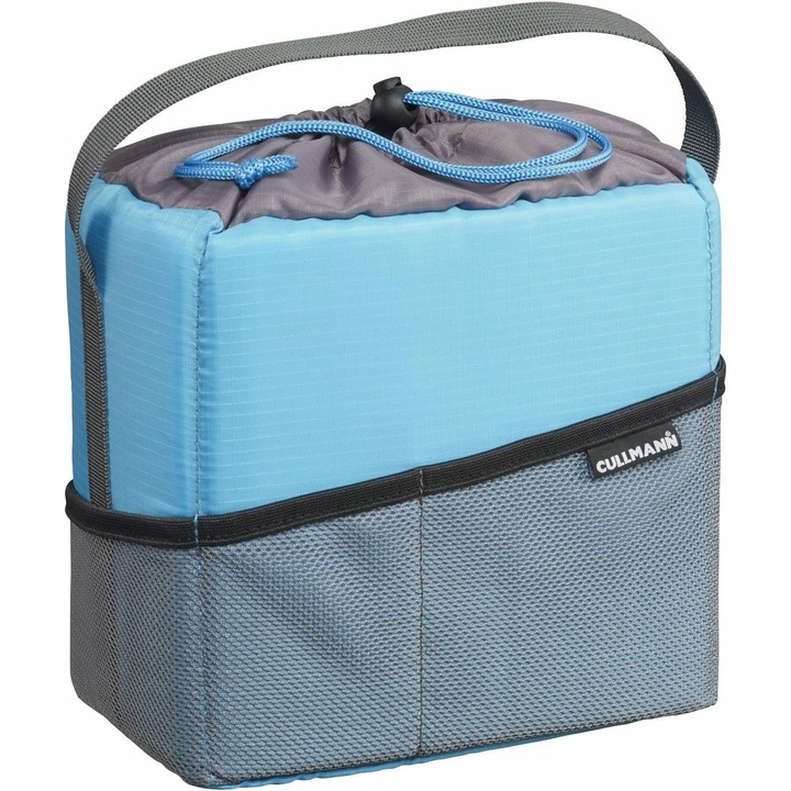 Geanta de protectie Cullmann pentru echipament foto, Cyan/Gri, dimensiuni 180x175x100mm, tip inchidere snur