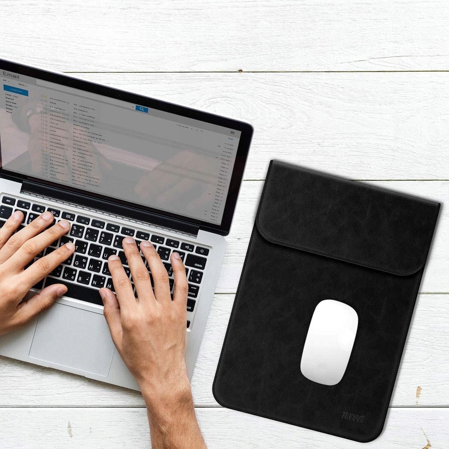 Geanta laptop Tecool din piele, 13 inch, impermeabila, neagra, dimensiuni 33,5x24,4cm, set utilizare duala
