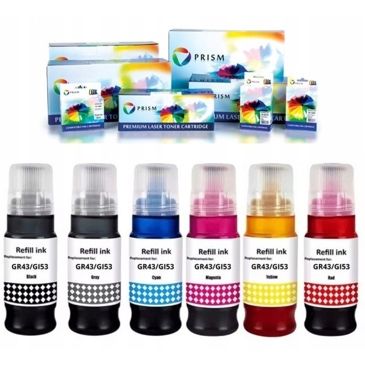 GI-43 tintapatron készlet, 6 db, Prism, fekete, kék, magenta, sárga, piros, szürke, 6x70ml