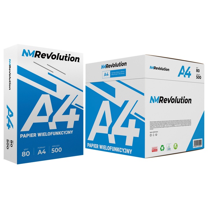 Hartie copiator A4 NM Revolution 80g, 2500 arcuri, finisaj neted, set 5 rizuri