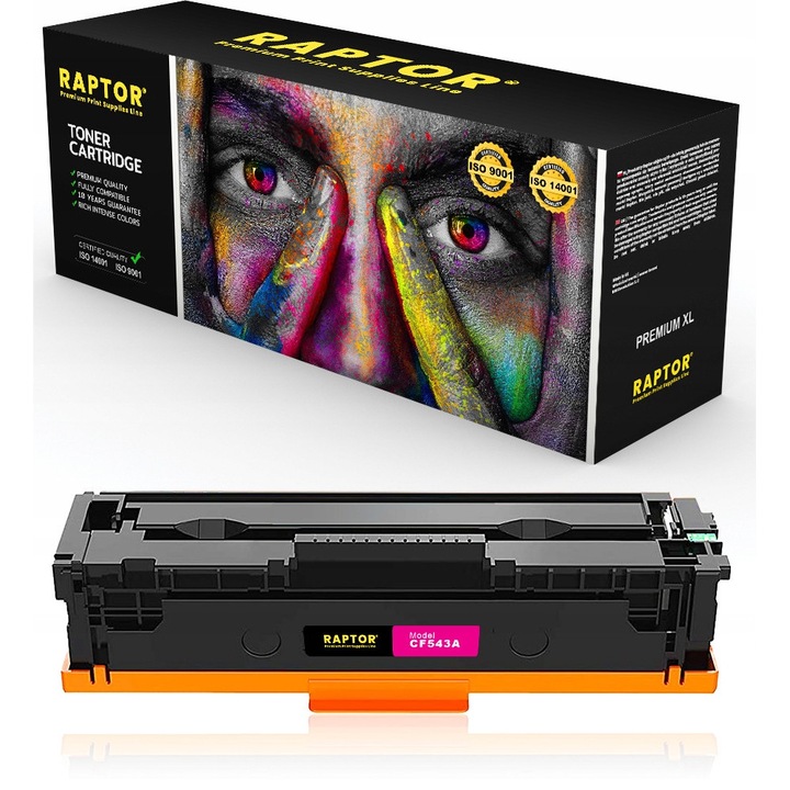 Toner Raptor CF543A/203A, rosu/magenta, 1300 pagini, set compatibil cu imprimantele HP Color LaserJet Pro
