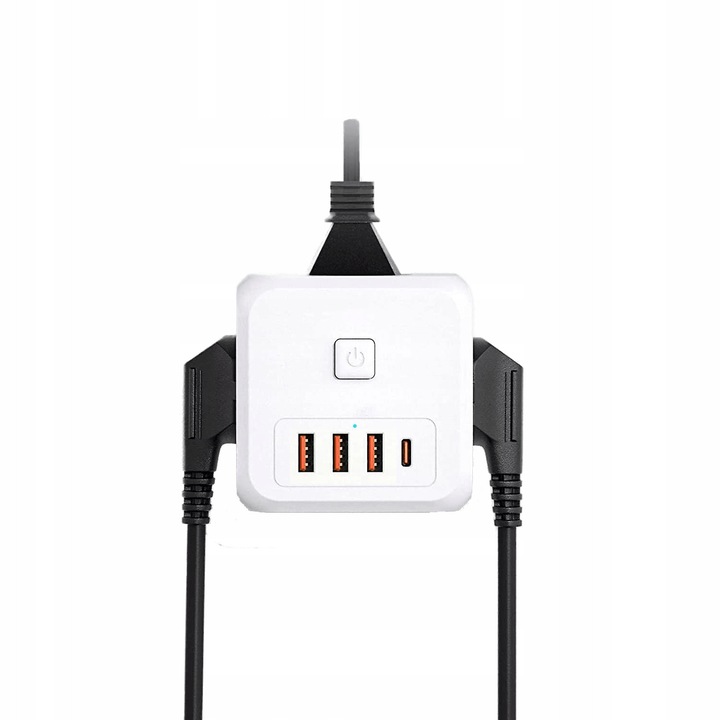 Разклонител с 3 контакта, 3 USB порта, 1 USB-C порт, 7.64x6.24x7.64см