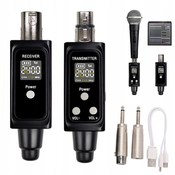 Комплект безжична микрофонна система XLR 1 към 1, UHF предаване