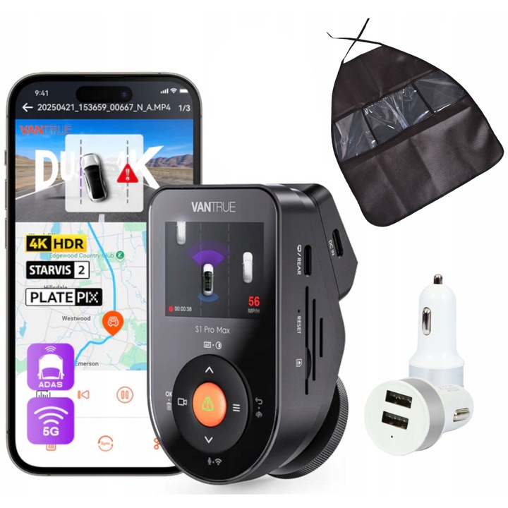 Vantrue S1 PRO MAX 1CH 4K GPS WiFi autós kamera, Sony STARVIS szenzor, mágneses rögzítés