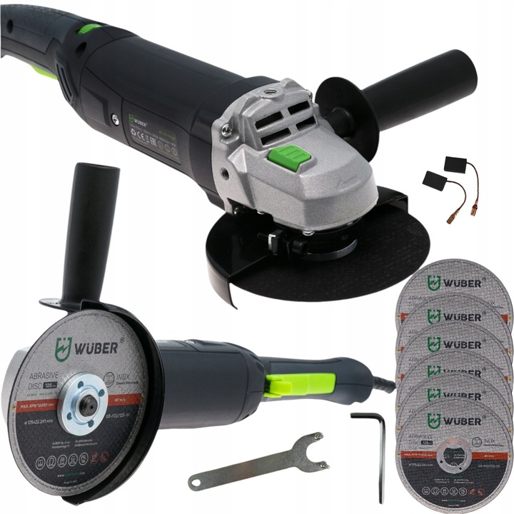 Polizor unghiular Wuber WR-AG-1600R, 1600W, 3000-12000 rpm, 125mm, set cu 6 discuri de taiere pentru metal