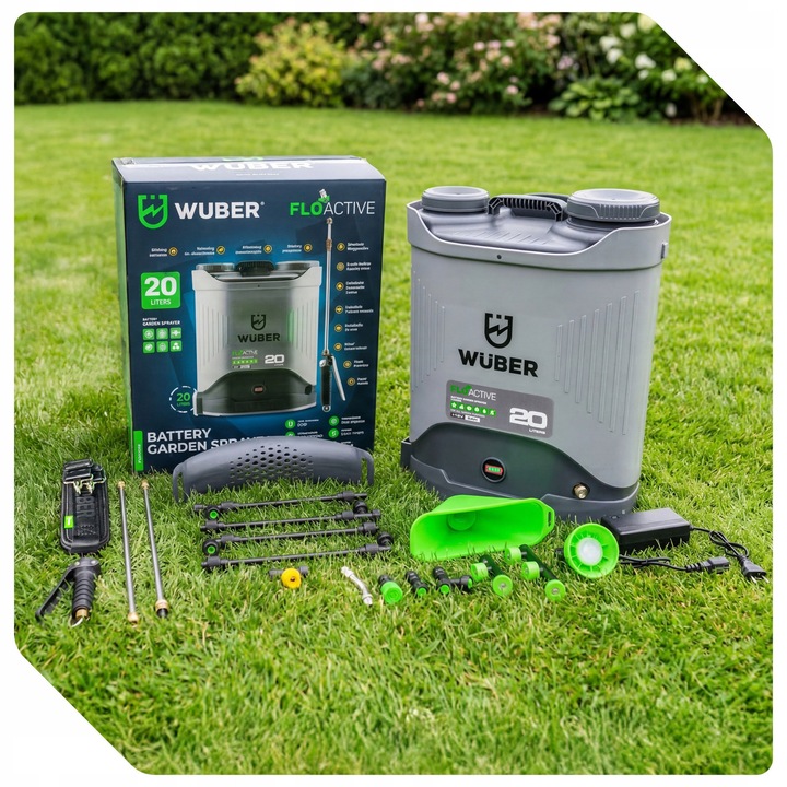 Електрическа пръскачка Wuber W24008 20L, 12V батерия, телескопично метално копие, 4,5 часа автономност