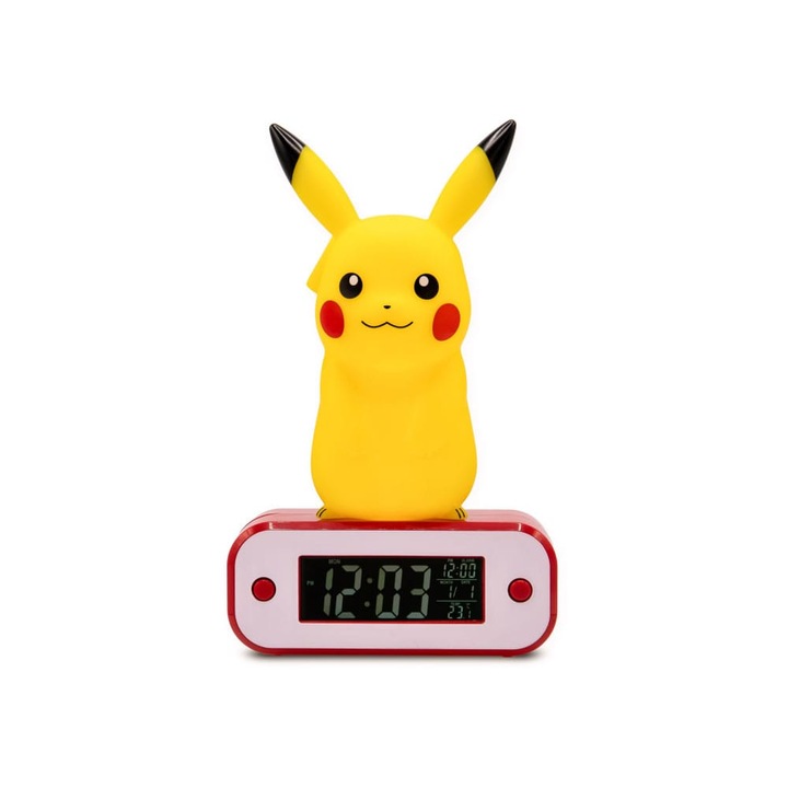 Ceas decorativ Pikachu, TEKNOFUN, 18 cm, multicolor, cu afisaj LCD iluminat
